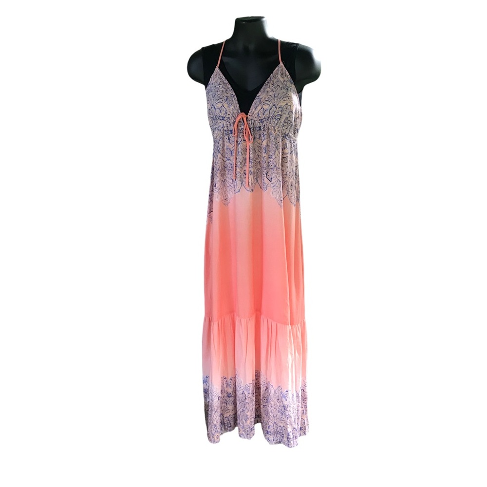 Venus Maxi Peach Peplum Sun Dress M NWOT